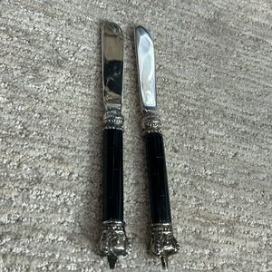 Genuine Black Horn & Silver Plate Crown 2 Piece Knife Set Easter Christmas
